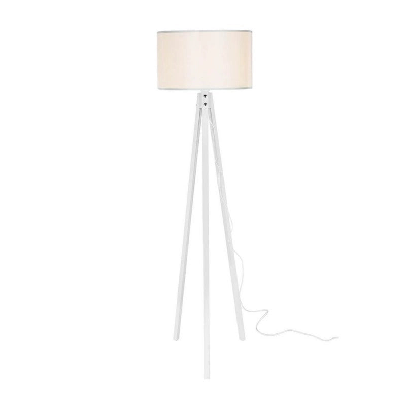 (2c) Lampada a piantana treppiedi in legno e tessuto Bianco RODI 36x h136 cm EFFEZ