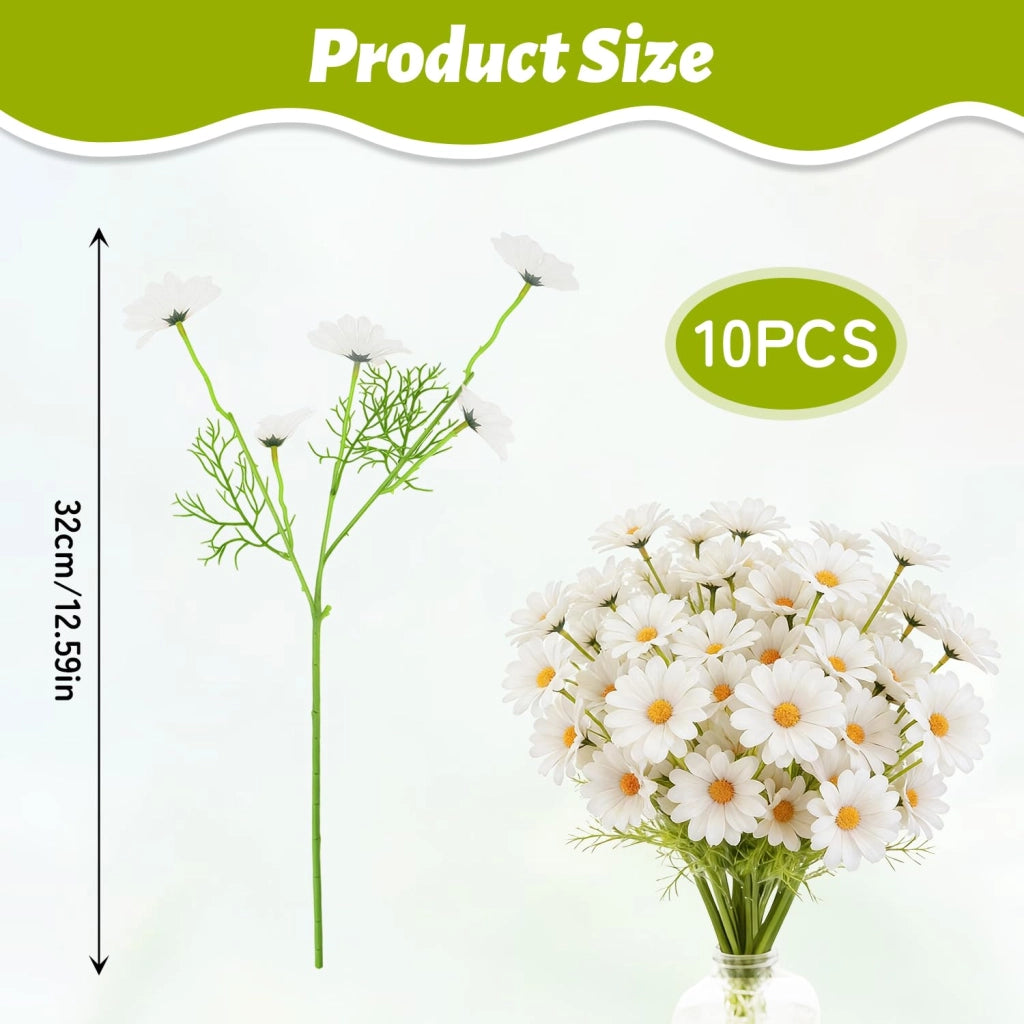 Composizione floreale artificiale con 10 margherite bianche, ideale per la decorazione