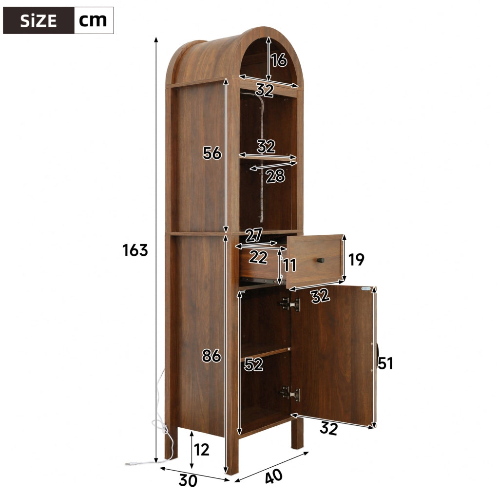 Colonna bagno in MDF color noce con LED RGB, 40 × 30 × 163 cm