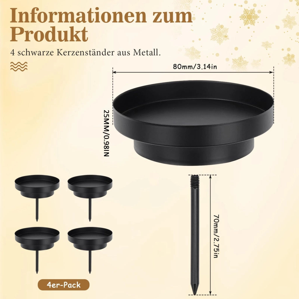 4 Candele decorative per l'Avvento, metallo nero, 8 cm, 2-in-1