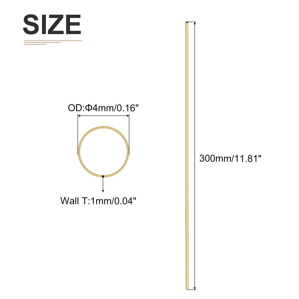 Tubo di ottone, 4x1x300 mm, 3 pezzi, rotondo, per applicazioni di ingegneria meccanica e decorazioni