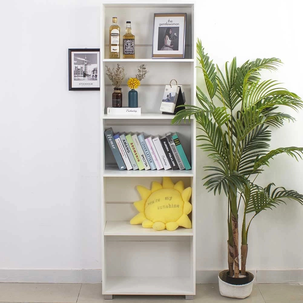 Libreria con 5 ripiani, bianca, dimensioni 60x31x190 cm, realizzata in MDF