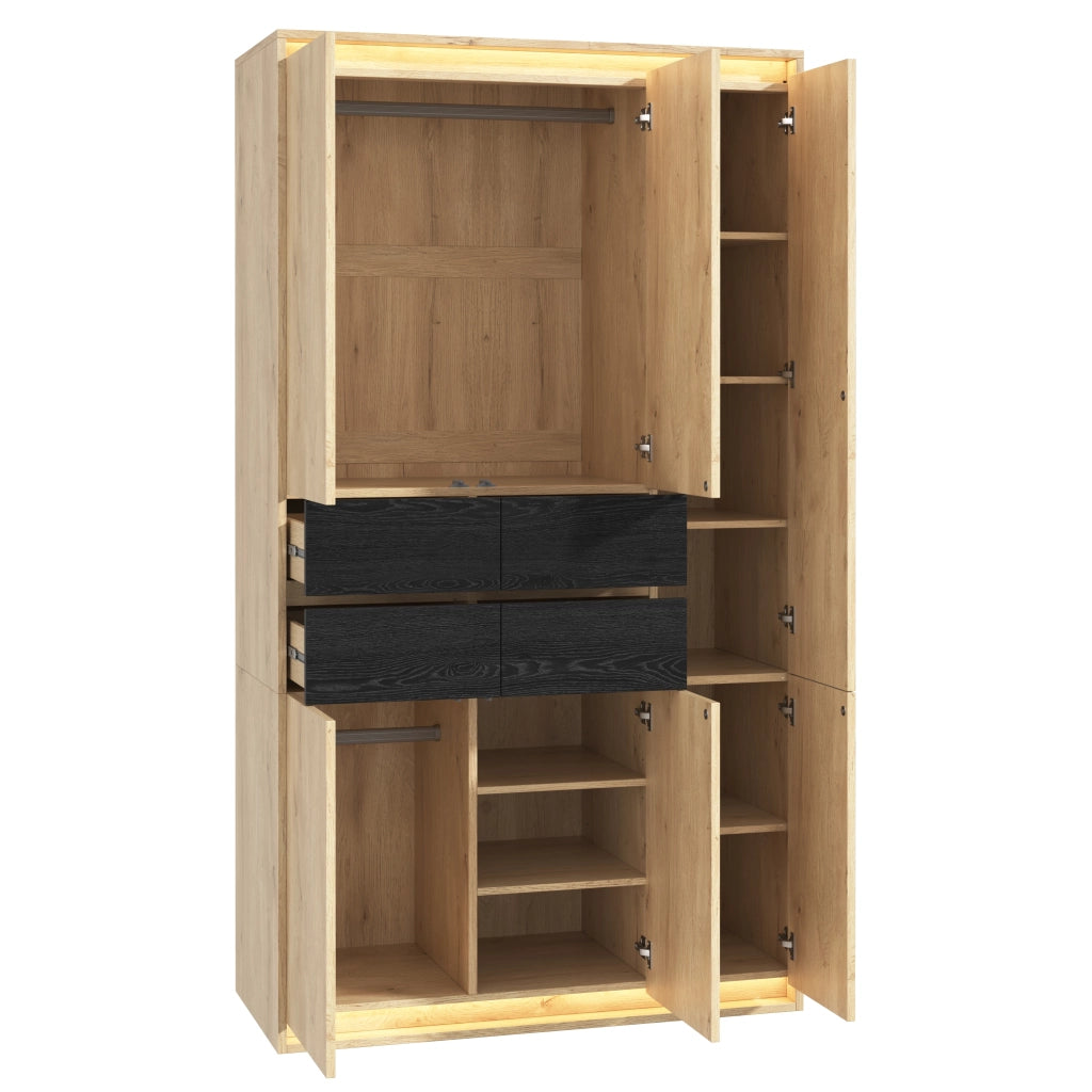 Armadio con specchio e illuminazione LED in MDF naturale