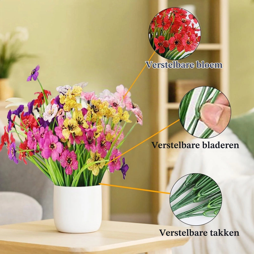 Set di fiori artificiali, 14 pezzi, 7 colori, 33 cm, ideali per balconi e giardini