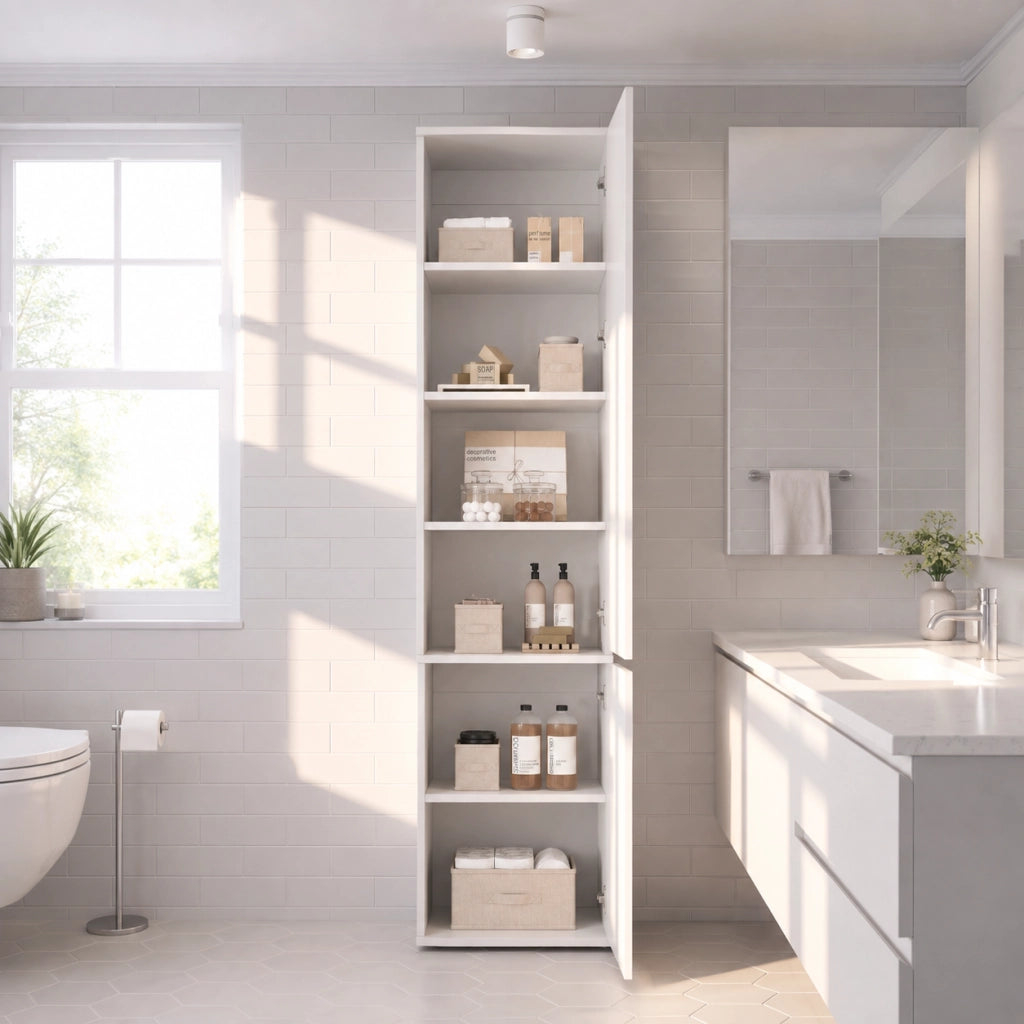 Armadio alto moderno bianco, h 200 cm, con 6 ante chiuse a cerniera, ampio spazio contenitore per camera da letto, bagno e soggiorno