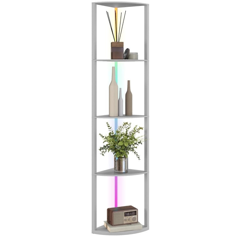 Lampada da terra angolare grigia con 5 ripiani e LED RGB
