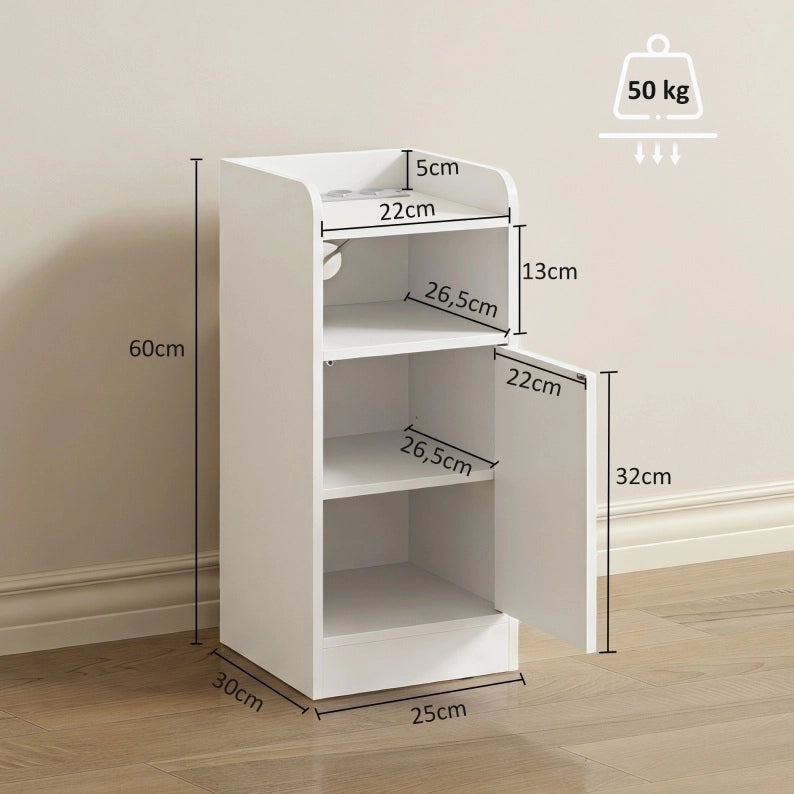 Set di 2 comodini stretti bianchi con prese e porte USB