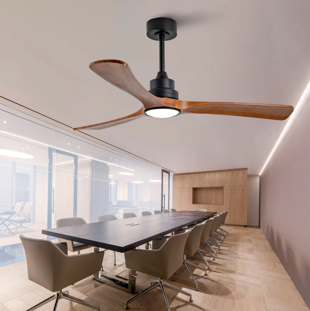 Ventilatore da soffitto con luce, 3 pale in legno, nero e noce scuro