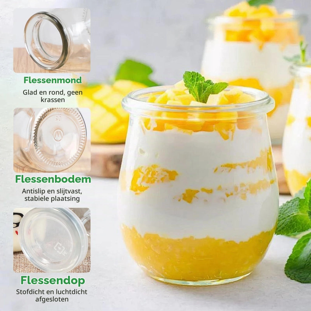 Set di 12 bicchieri per dessert da 200 ml con coperchio in bambù, trasparenti