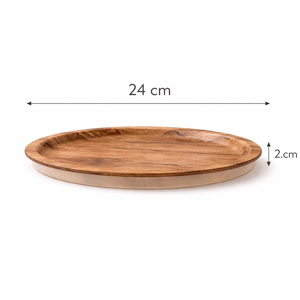 Vassoio servitore rotondo con effetto legno, 24 cm – plastica resistente
