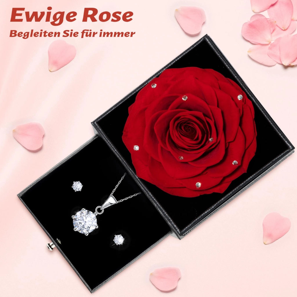 Rosa eterna con ciondolo e orecchini in argento 925, regalo per donna