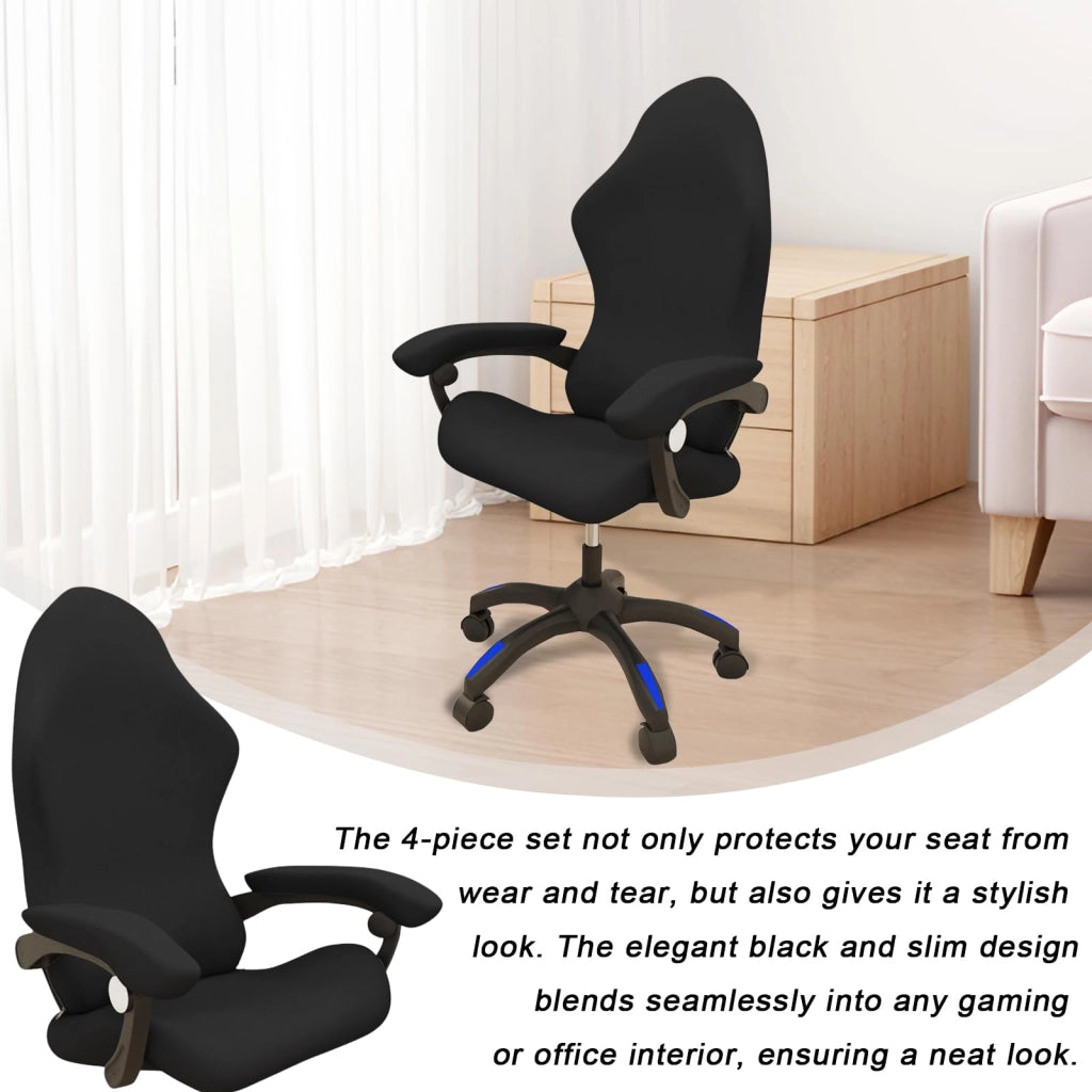 Copertura per sedia da gaming, set da 4 pezzi, colore nero, lavabile, elasticizzata