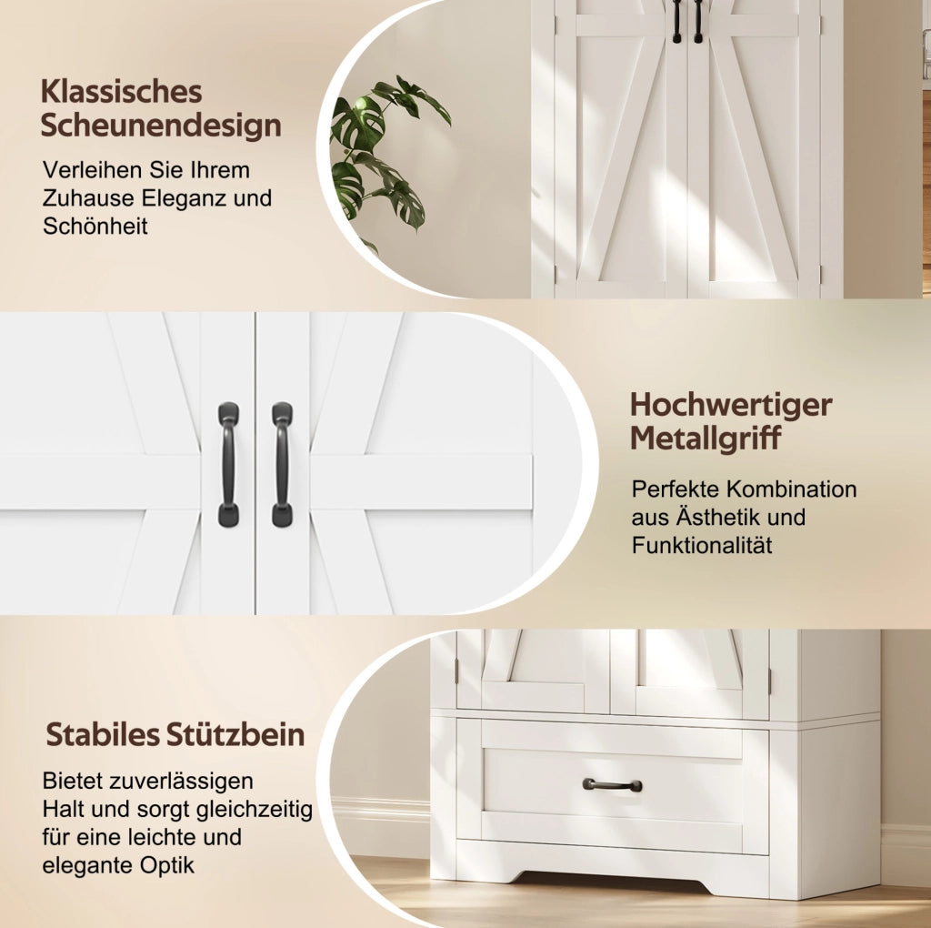 Mobile dispensa alto in MDF bianco con 2 ante e cassetto, 80x35x183 cm