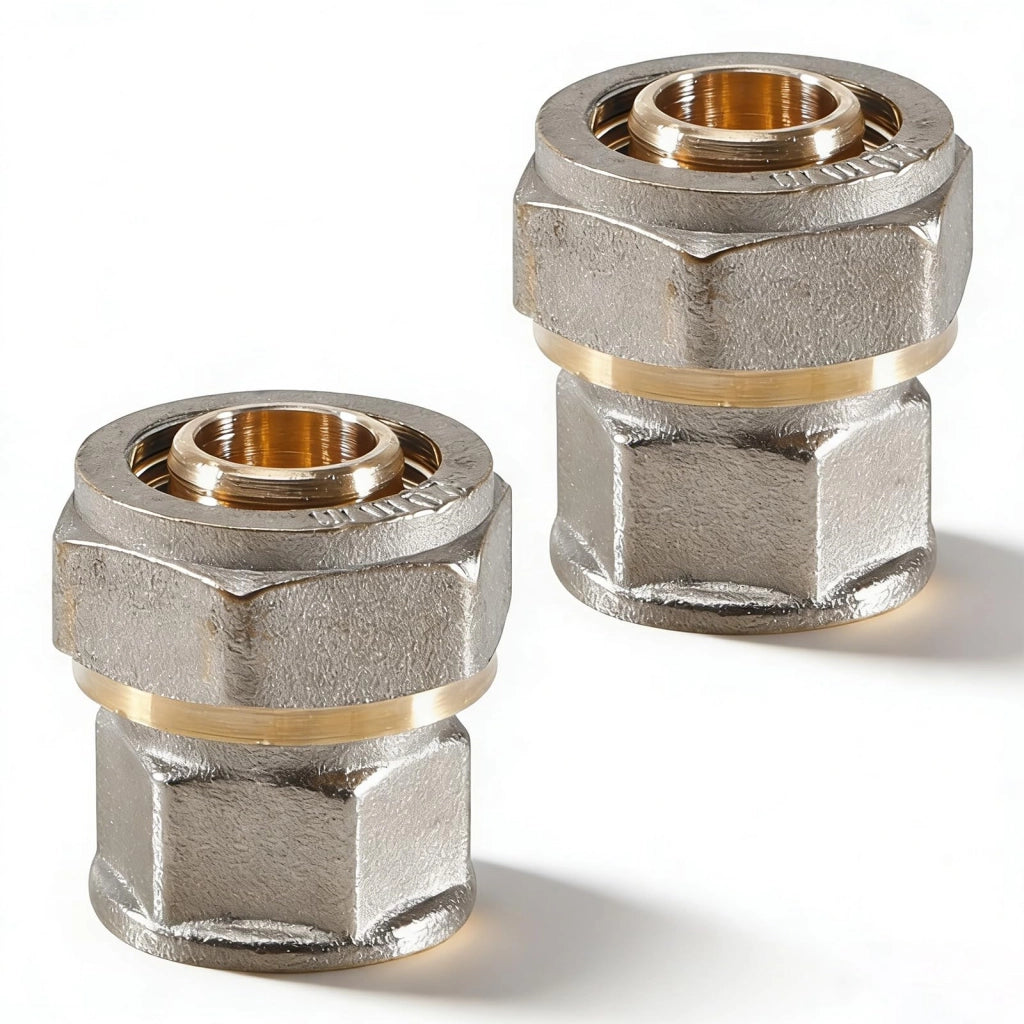 2 raccordi a compressione a bussola, filettatura interna 1/2", lunghezza 20 mm, in ottone