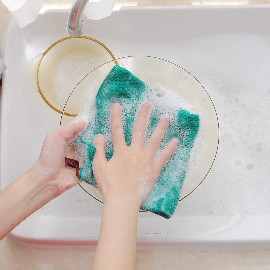 Set di strofinacci da cucina in cotone a nido d'ape, verde scuro