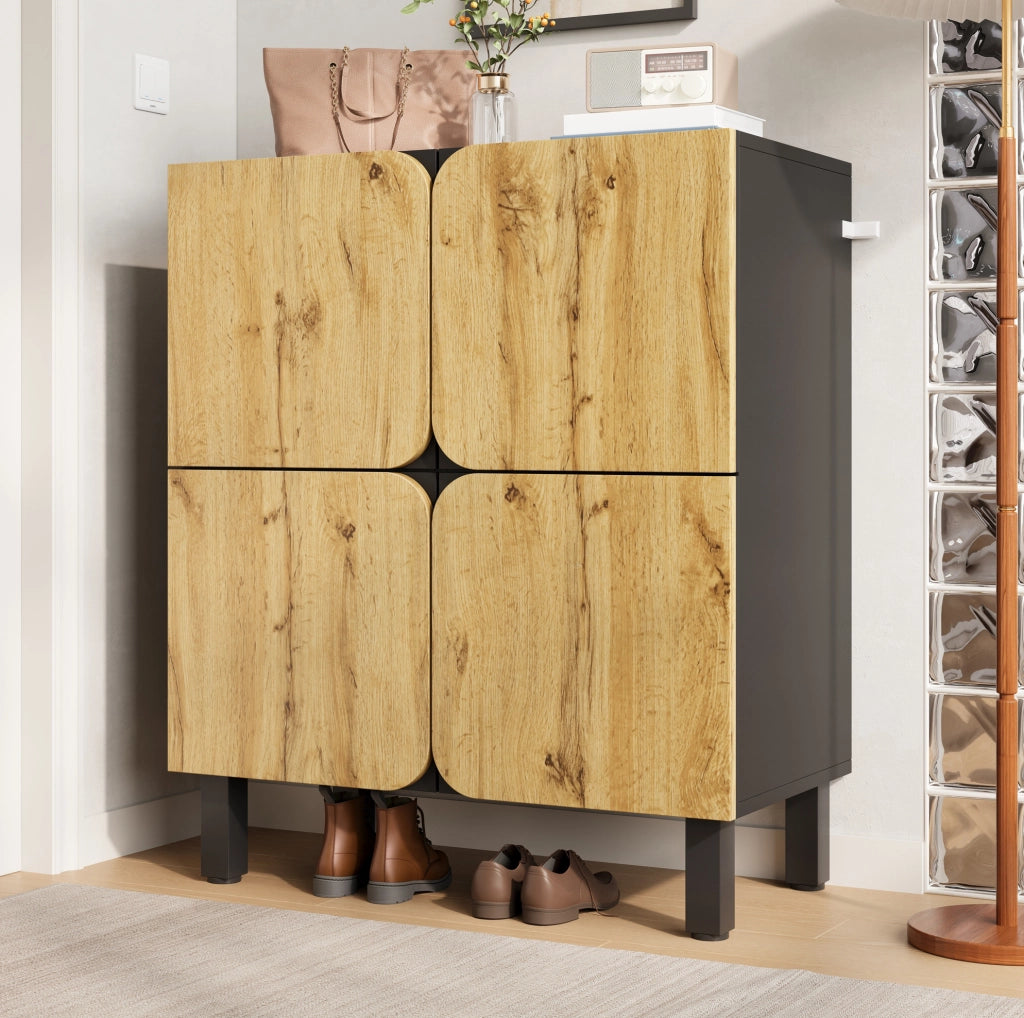 Scarpiera in MDF 80x38;5x95 cm con ripiani regolabili e ante soft-close; naturale e nero