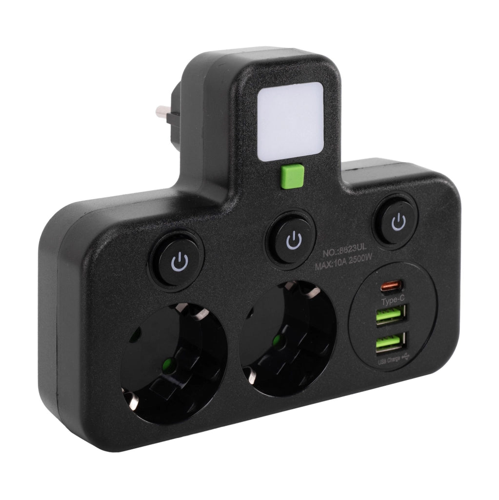Multipresa 2 Prese + 2x Usb-a + Usb-c Jnh017 Black