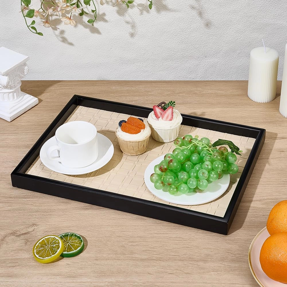 Tavolino in legno con base in pelle, dimensioni 40x28x3 cm, colore nero