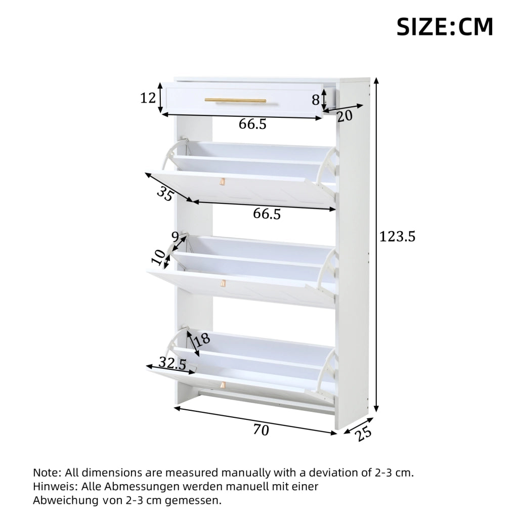 Scarpiera ULEVR 70x25x123,5 cm con 6 ripiani aperti e 1 cassetto, in MDF bianco