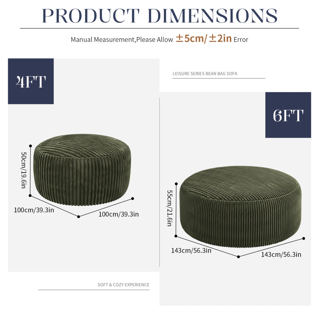 Poltrona pouf rotonda con schiuma viscoelastica in velluto a coste verde
