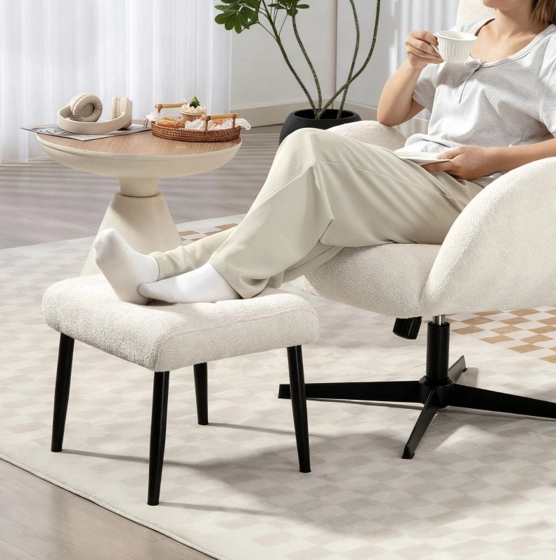 Repose-pieds 45x41x38 cm chenille blanc crème pieds acier petit espace
