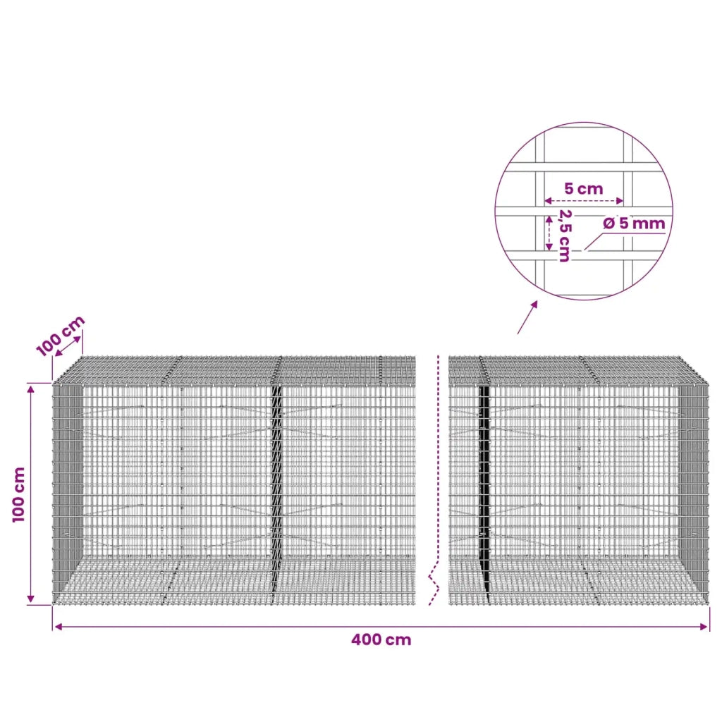 Gabione con Filo da 5 mm e Rete da 5x2,5 cm 400x100x100 cm 3463874
