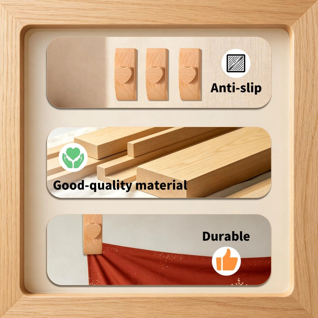 Set di 4 appendi-trapunta in legno, a forma di cuore, dimensioni 7,8 x 3,3 x 3 cm