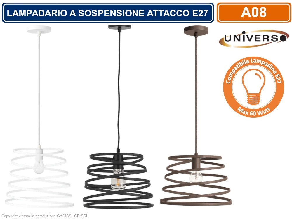 LAMPADARIO MODERNO A SOSPENSIONE CON PARALUME IN METALLO TRAFORATO A VORTICE ATTACCO E27 BIANCO NERO TORTORA - Colore Struttura:Bianco