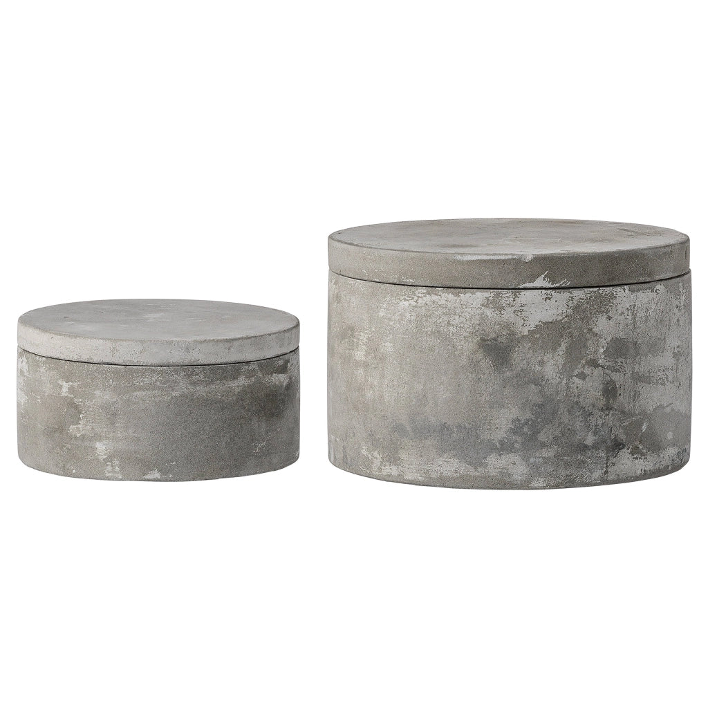 Contenitori in cemento grigio con coperchi, set da 2