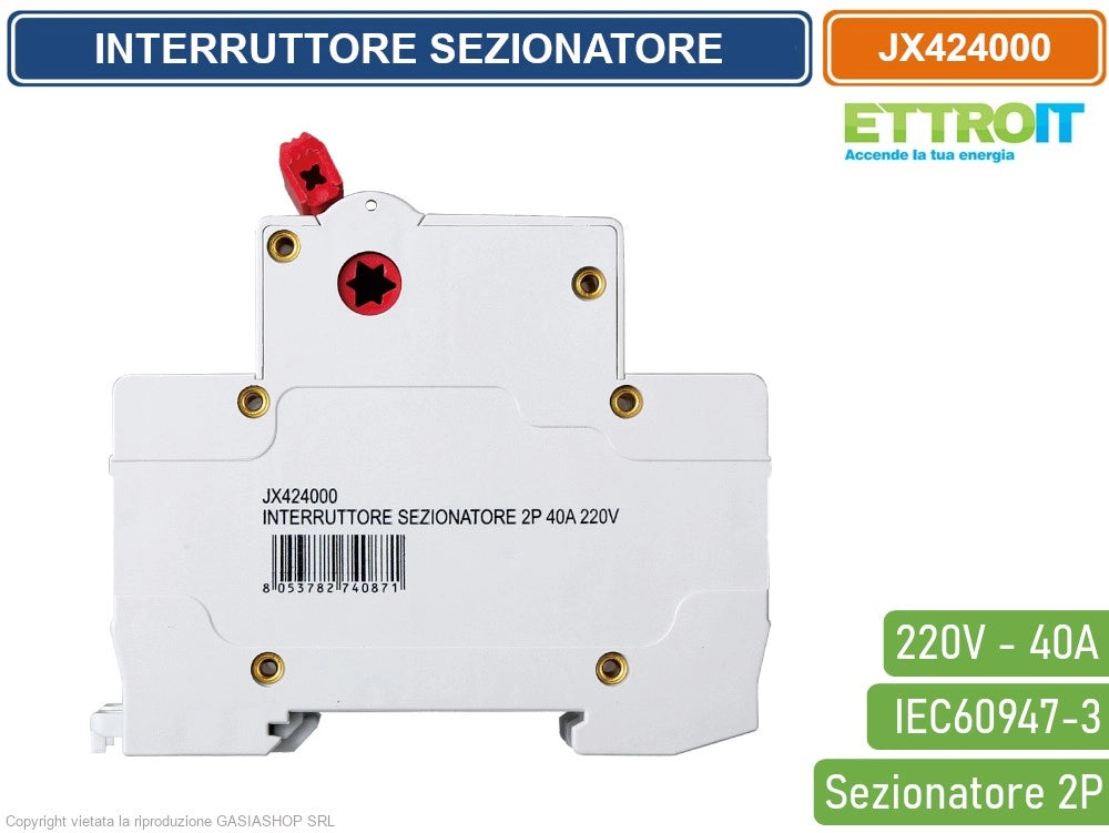 ETTROIT INTERRUTTORE DI ISOLAMENTO SEZIONATORE 2P 40A 220V