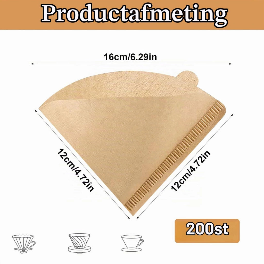Carta filtro per caffè, dimensione 2, 200 pezzi, non sbiancata, a forma conica