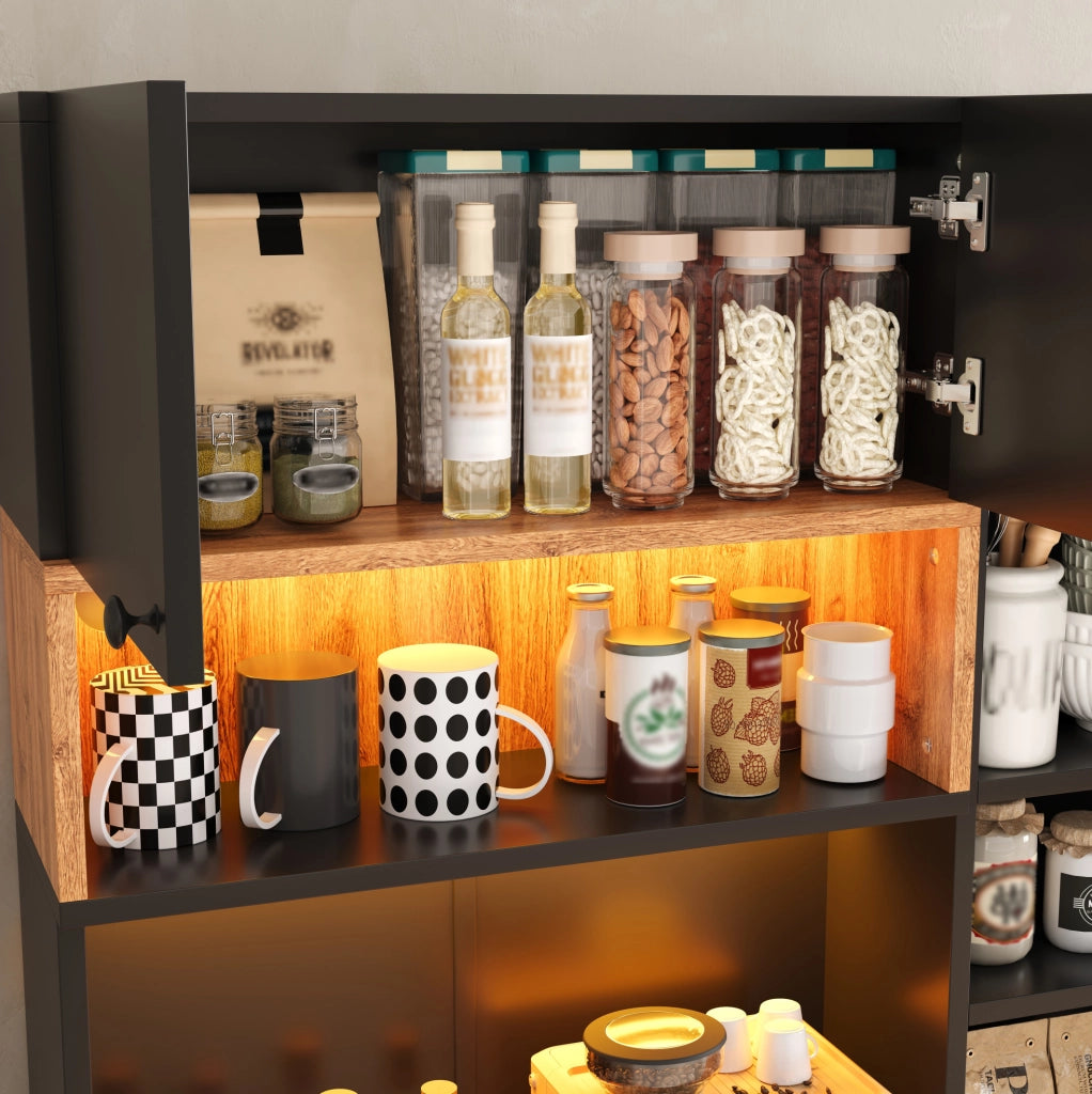 Credenza alta in MDF con illuminazione e prese integrate