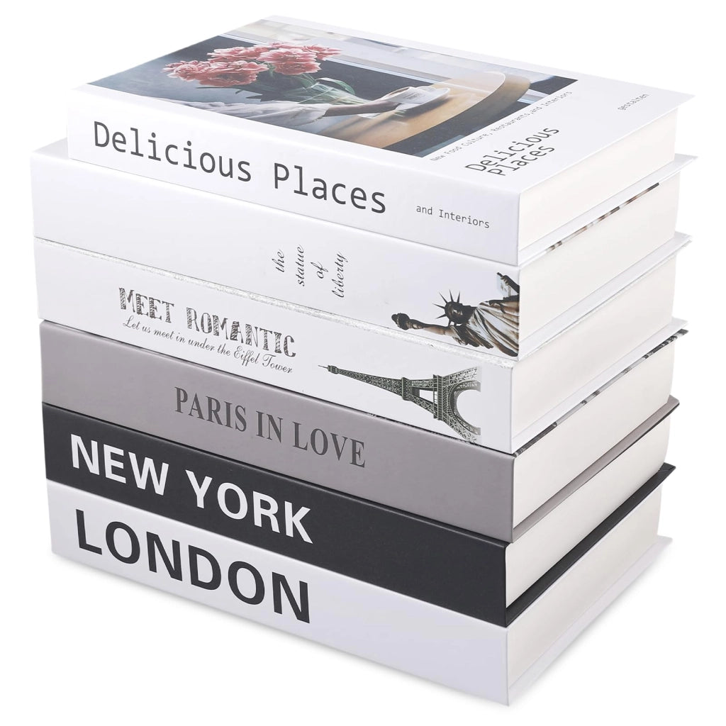 6 libri decorativi, impilabili, dimensioni 26,7x17x4,2 cm, ideali per mensole e tavoli