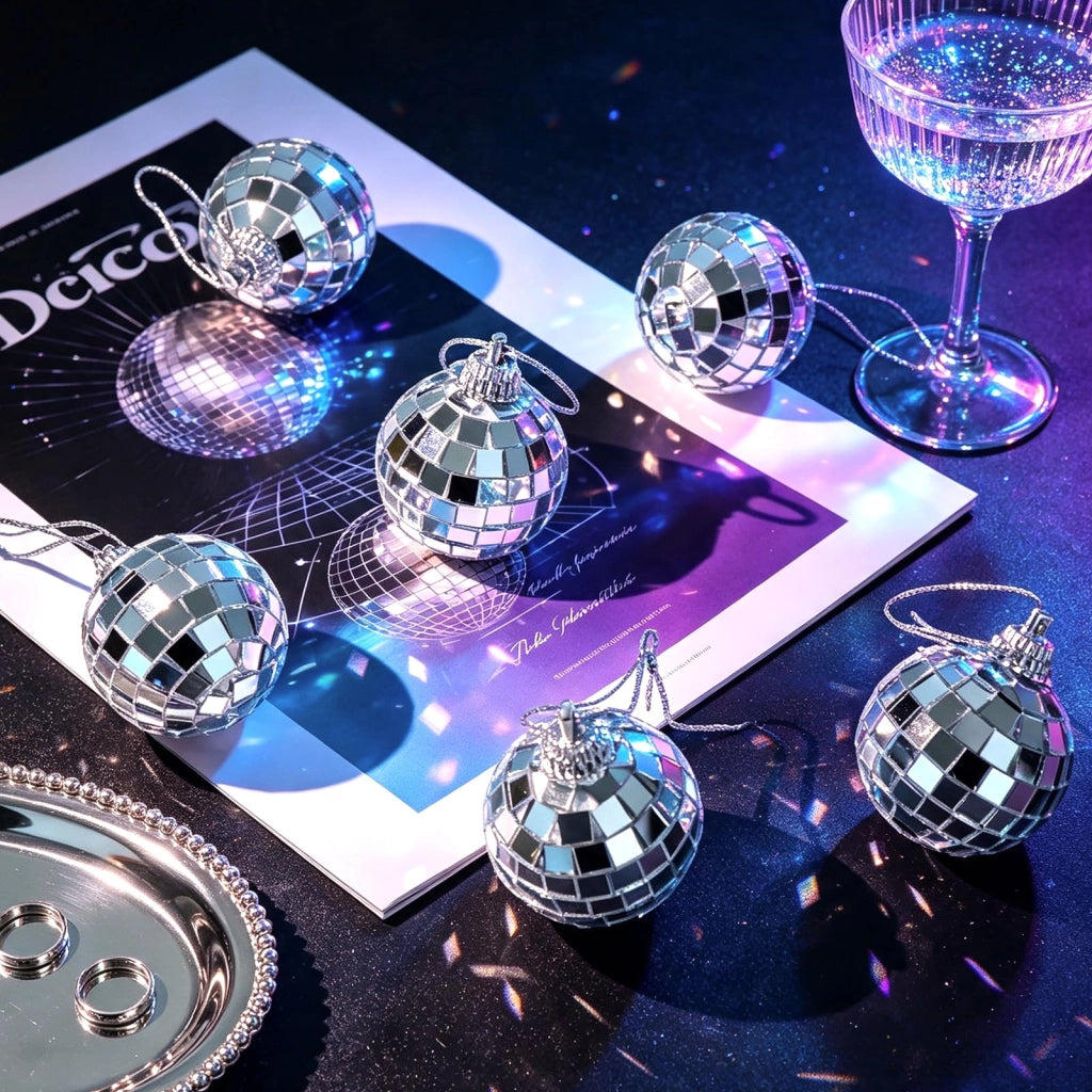 24 mini sfere disco, diametro 4 cm, color argento, da appendere, per decorazioni