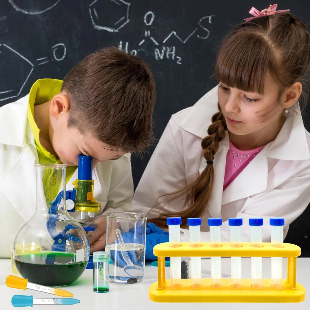 Provette per esperimenti in plastica per bambini, set con supporto e pipette, pipette per acqua per esperimenti scientifici creativi, 10 pezzi