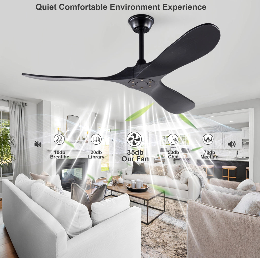 Ventilatore da soffitto nero da 52 pollici con telecomando e 3 pale