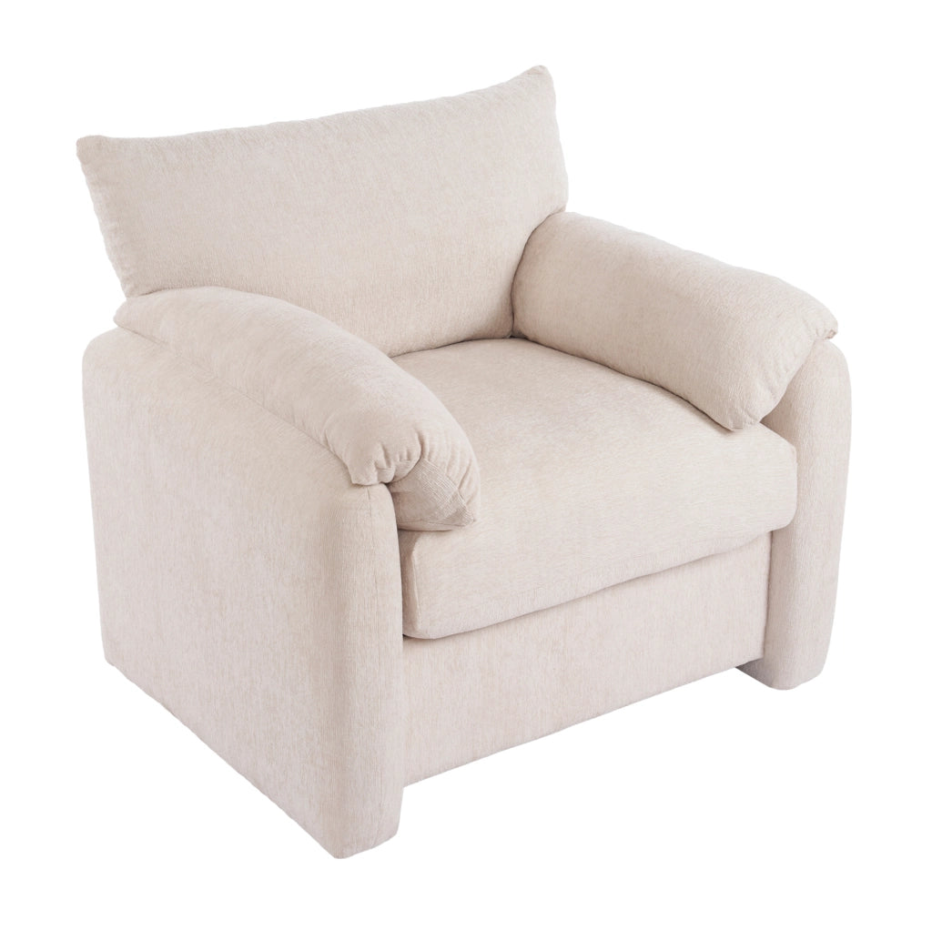 Poltrona singola in ciniglia beige 96 cm con braccioli