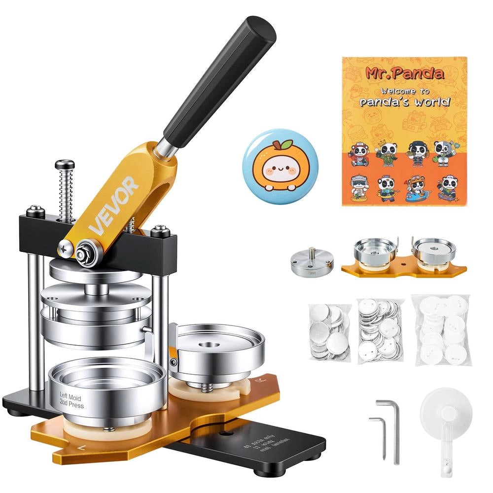 Kit per Fustellatrice Manuale Badge a Spillo e Bottoni 75mm in Acciaio e Lega di Alluminio, JS-75-GD-01 e Accessori Completi per Fai-da-te e Bricolage