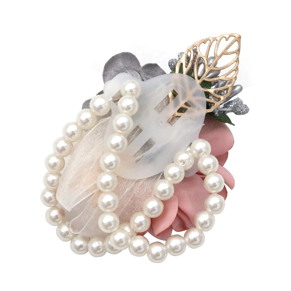 Fiore da polso con rose satinate, color champagne, 10 x 8 cm