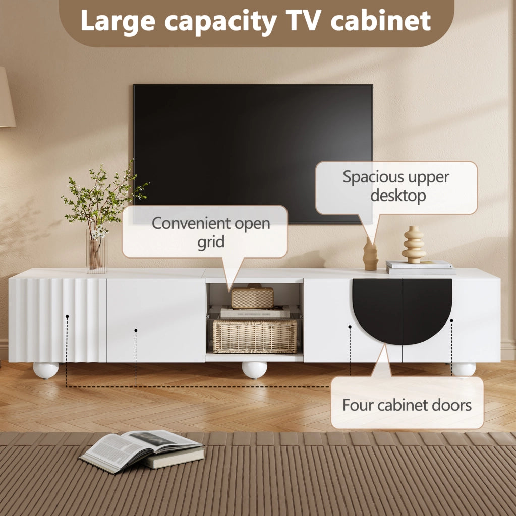 Mobile TV moderno bianco con ante push-to-open, 180x40x41,5 cm, in PB e MDF