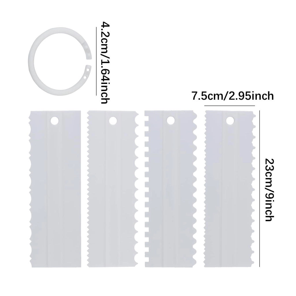 Set di spatole per torte, 4 pezzi, 8 modelli, plastica, bianco, 23x7,5 cm