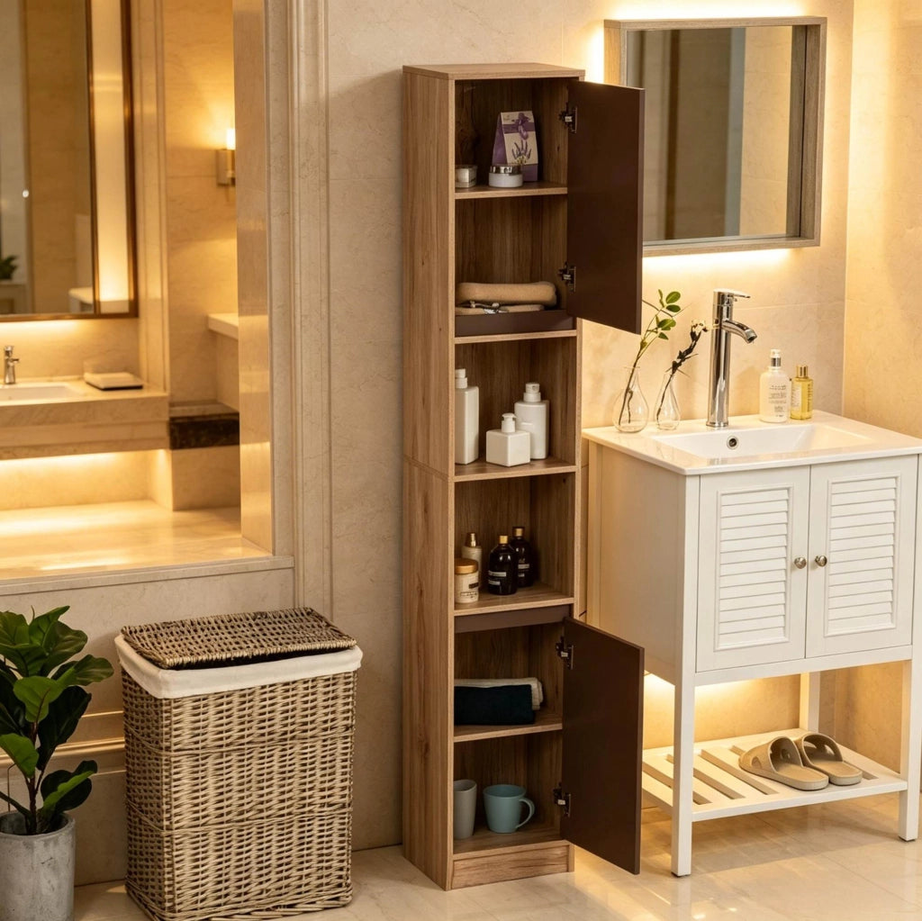 Mobile alto da bagno salvaspazio grigio e rovere, 30 x 24 x 170 cm