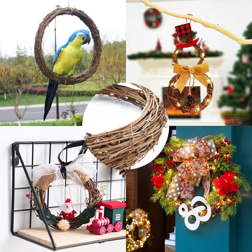 Set di 5 corone di rattan naturale, realizzate a mano, diametro da 8 a 30 cm