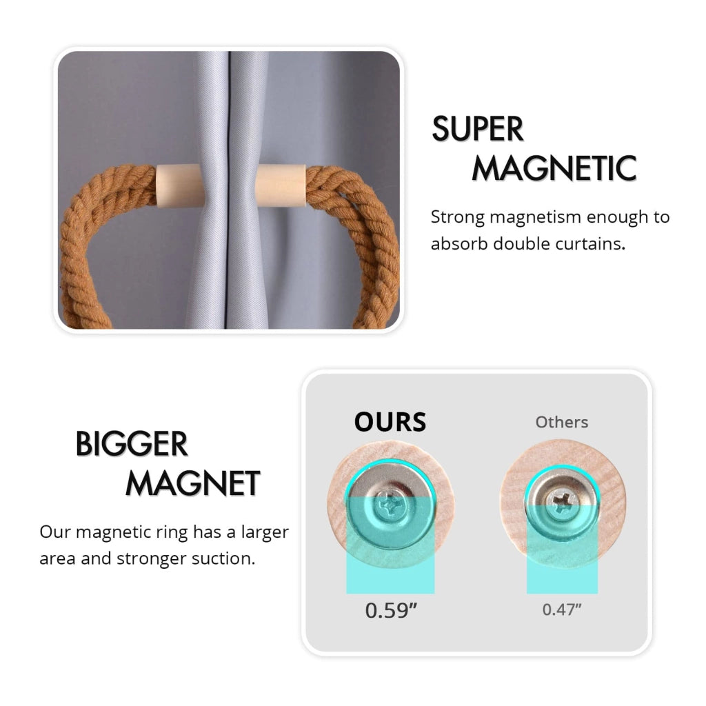 4 supporti magnetici per tende in legno, stile rustico