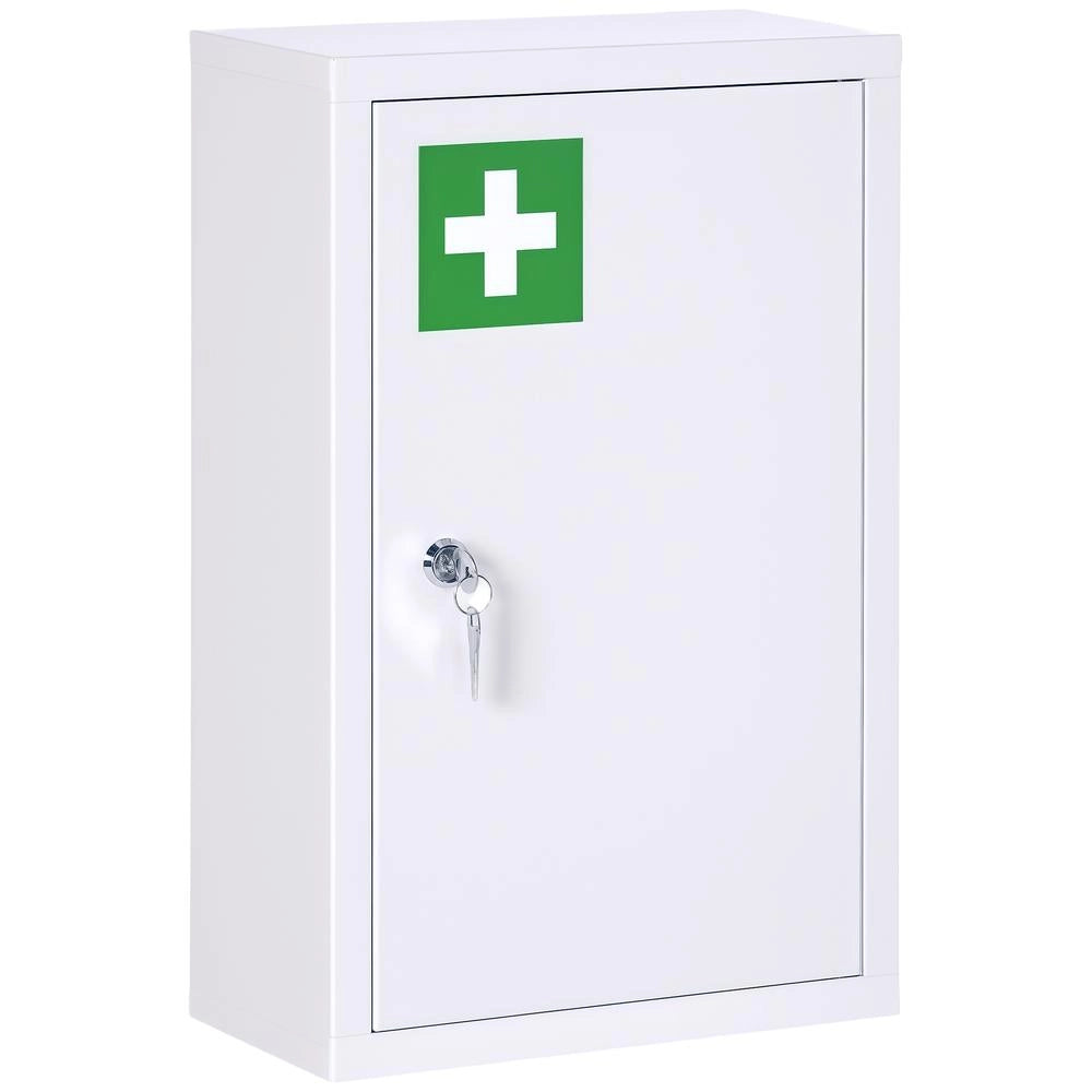 Armadietto per Medicinali con 3 Scomparti in Acciaio Bianco con Serratura per Casa e Bagno 30 x 14 x 46 cm