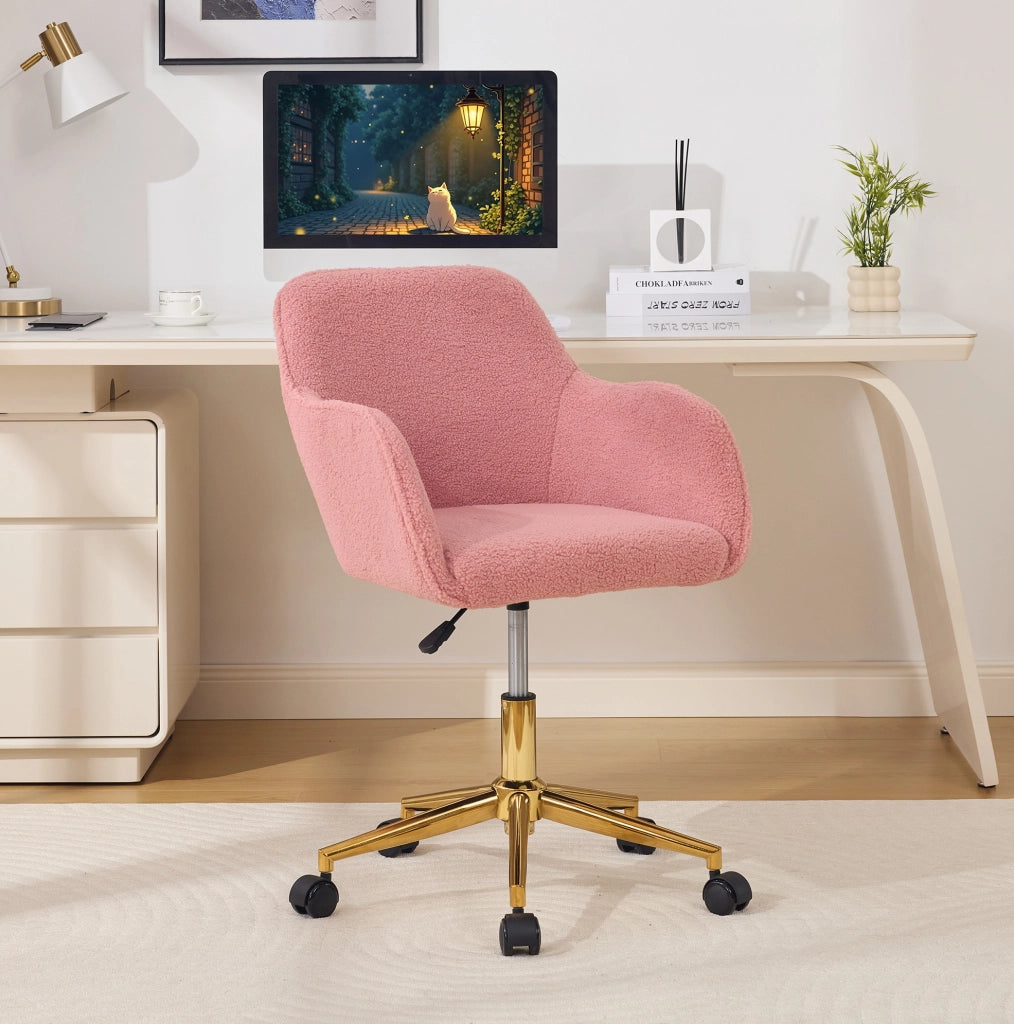 Sedia da ufficio rosa 58x58x86 cm in tessuto peluche, regolabile e girevole