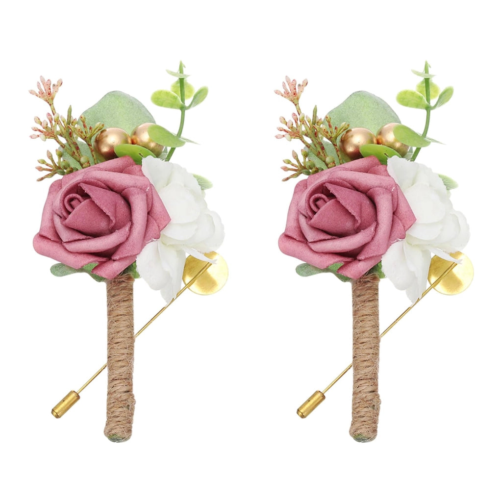 Set da 2 spille da bavero a forma di rosa artificiale, colore rosso chiaro, dimensioni 12x7 cm