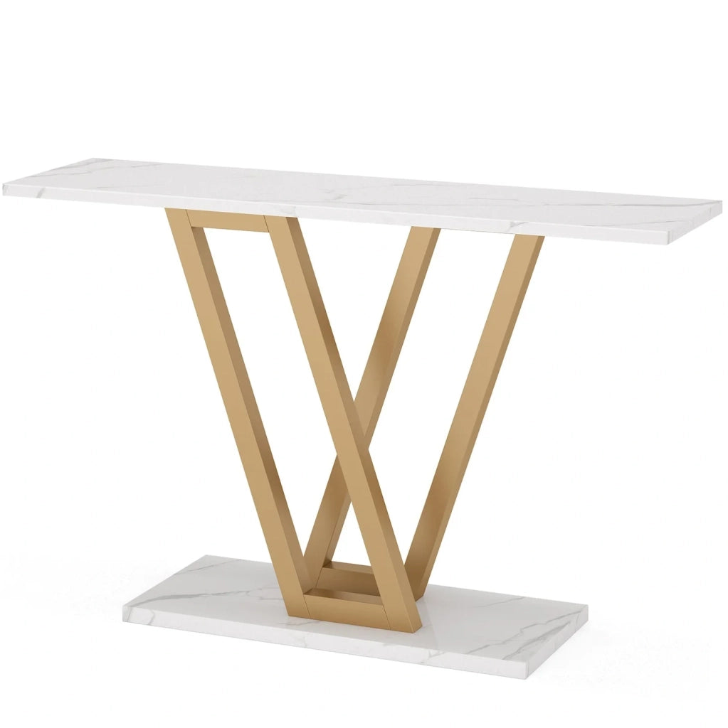 Consolle ingresso 110 x 30 x 80 cm in MDF bianco e metallo dorato