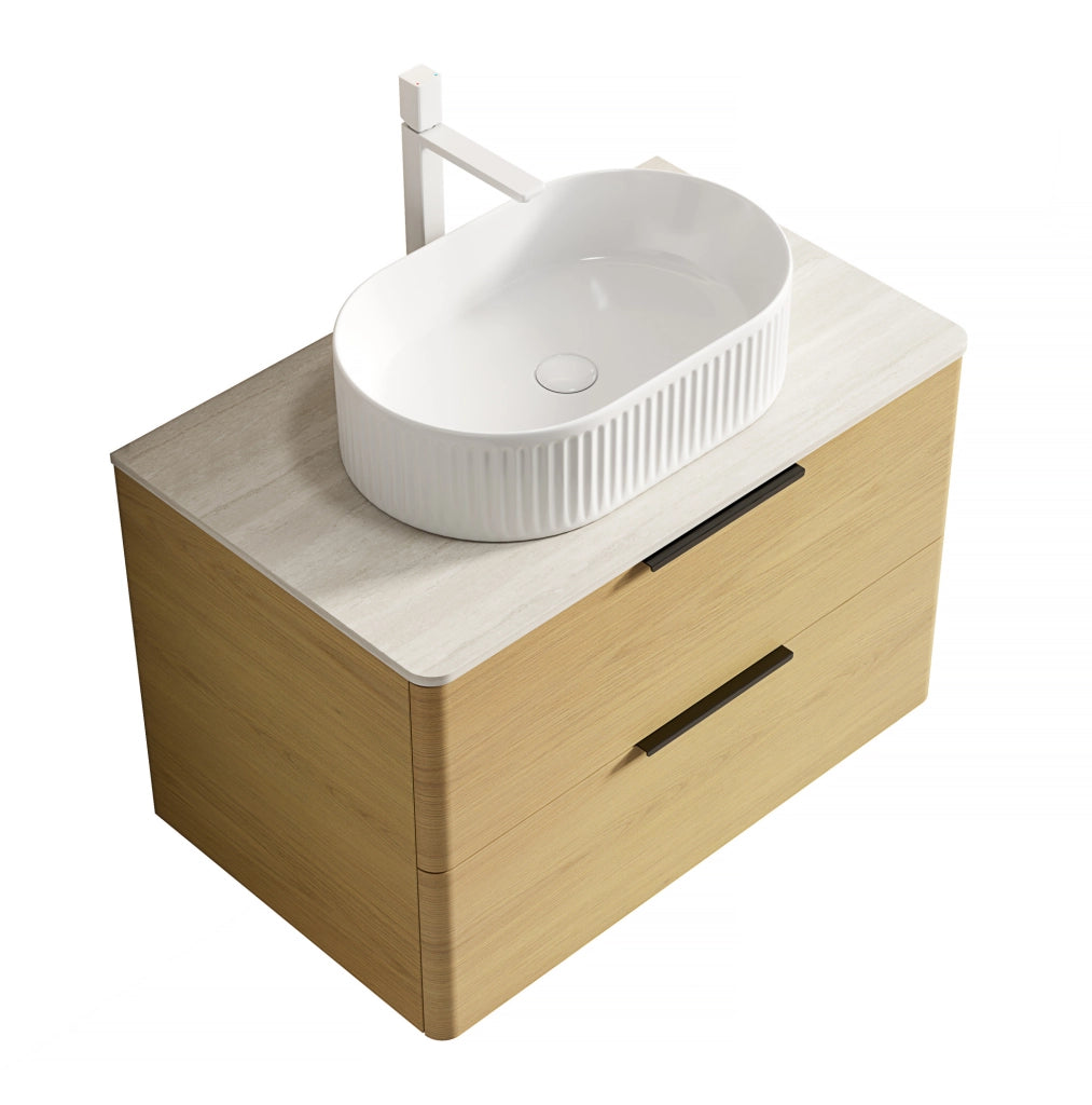 MOBILE BAGNO con lavabo ovale e 2 cassetti, ceramica e pietra sinterizzata