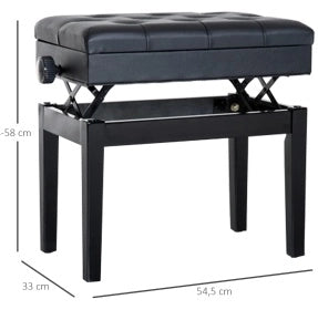 Panca per pianoforte 54,5x33x48-58 cm in legno nero con vano e altezza regolabile